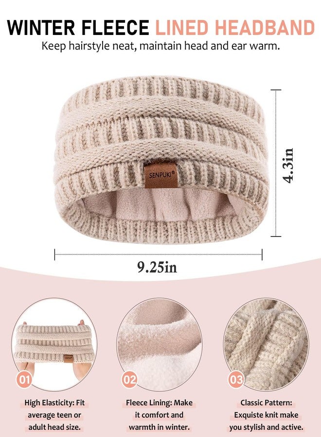 SENPUKI Womens Winter Beanie Hat Scarf Gloves Headband Set, Slouchy Beanie Ear Warmer with Fleece Lined Thick Knit Neck Scarf Touchscreen Gloves, 4 Piece Fashionable Warm Gift Set for Cold Weather(Oatmeal) - Image 2